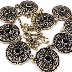 J. Crew Black and Gold Medallions Necklace